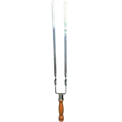 Подвійний шампур Mzavod з дерев'яною ручкою 630х12х3мм світлий - Robinzon.ua