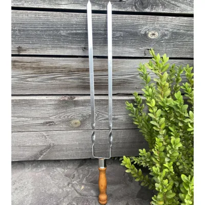 Подвійний шампур Mzavod з дерев'яною ручкою 630х12х3мм світлий - Robinzon.ua