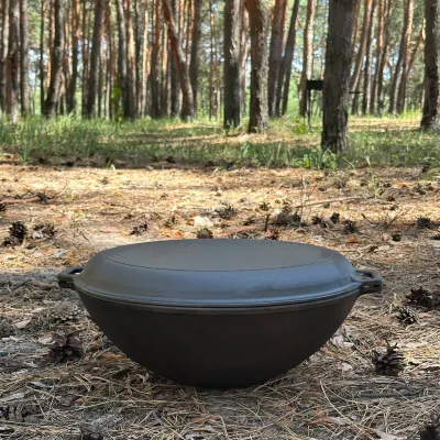 Сковорода WOK-08КС чугунная с крышкой-сковородкой гриль 8л - Robinzon.ua