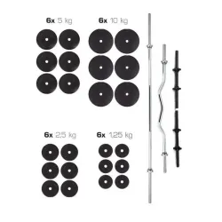Штанга набірна 200 см + W-подібний гриф + Гантелі 130 кг Гантелі, гирі, штанги та диски ударостійкий пластик - Robinzon.ua