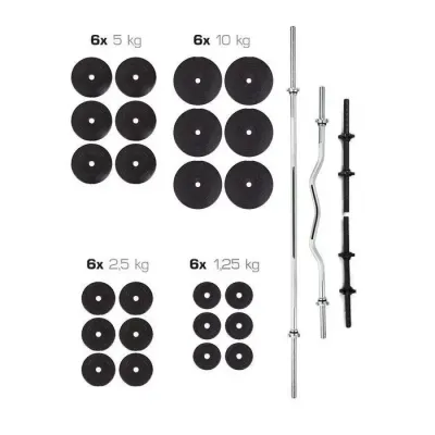 Штанга набірна 200 см + W-подібний гриф + Гантелі 130 кг Гантелі, гирі, штанги та диски ударостійкий пластик - Robinzon.ua
