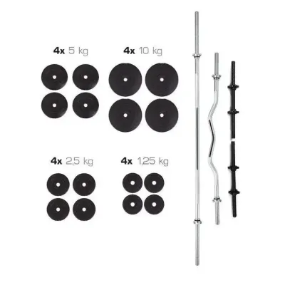 Штанга наборная + W-образный гриф + Гантели 91 кг Гантели, гири, штанги и диски ударопрочный пластик - Robinzon.ua