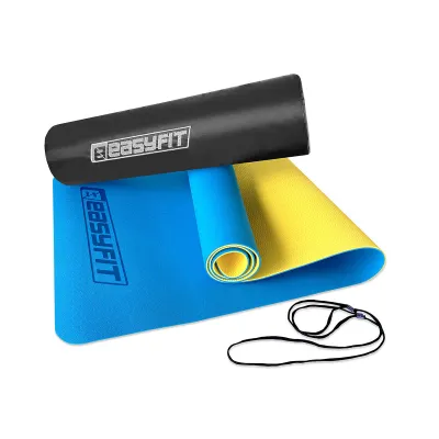 Килимок для йоги та фітнесу EasyFit TPE+TC 6 мм двошаровий + Чохол синій-жовтий - Robinzon.ua