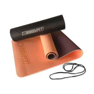 Килимок для йоги та фітнесу EasyFit TPE+TC 6 мм двошаровий + Чохол персиковий-коричневий - Robinzon.ua