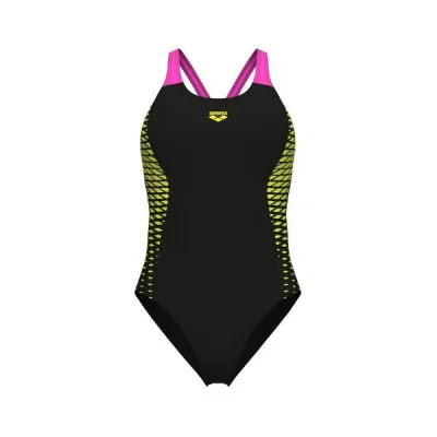 Купальник закритий для жінок Arena OPENINGS SWIMSUIT V BACK LB чорно-салатовий Жін 40 008063-590 40 - Robinzon.ua
