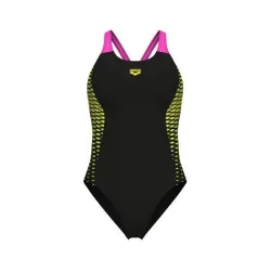 Купальник закритий для жінок Arena OPENINGS SWIMSUIT V BACK LB чорно-салатовий Жін 42 008063-590 42 - Robinzon.ua