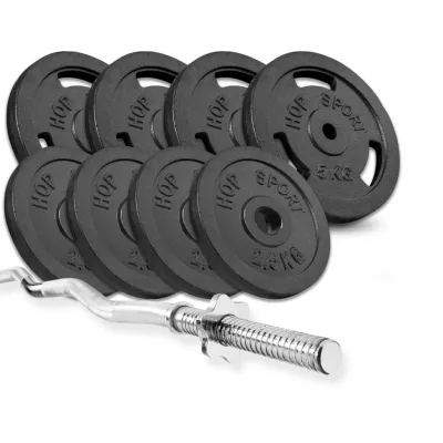 Набор 37 кг W-образный гриф + металлические диски Hop-Sport Strong - Robinzon.ua