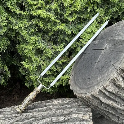 Двойной шампур Mzavod с деревянной ручкой 630х12х3мм мраморный - Robinzon.ua