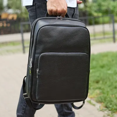 Шкіряний чоловічий рюкзак класичний чорний з натуральної шкіри якісний  Tiding Bag 45239 - Robinzon.ua