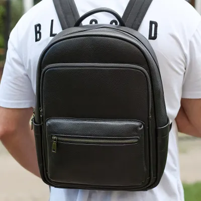 Шкіряний чоловічий рюкзак класичний чорний з натуральної шкіри якісний  Tiding Bag 68932 - Robinzon.ua