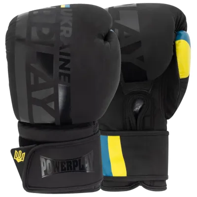 Боксерские перчатки PowerPlay 3021 Ukraine Черные 16 унций - Robinzon.ua