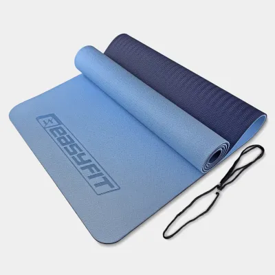 Килимок для йоги та фітнесу EasyFit TPE+TC 6 мм двошаровий блакитний-синій - Robinzon.ua