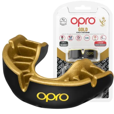 Капа OPRO Gold детская (возраст до 10р.) Black/Gold (art.102505001) - Robinzon.ua