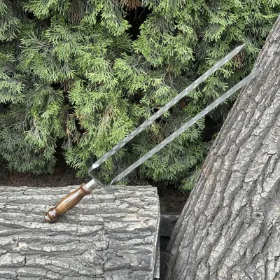 Двойной шампур Mzavod с деревянной ручкой 630х12х3мм ретро - Robinzon.ua