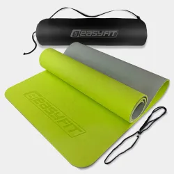 Килимок для йоги та фітнесу EasyFit TPE+TC 6 мм двошаровий + Чохол лимонний-сірий - Robinzon.ua