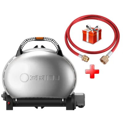 КОМПЛЕКТ Портативный переносной газовый гриль O-GRILL 500, серебро + шланг в подарок! - Robinzon.ua