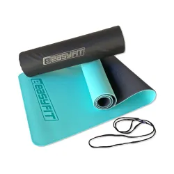 Килимок для йоги та фітнесу EasyFit TPE+TC 6 мм двошаровий + Чохол м'ятний-чорний - Robinzon.ua