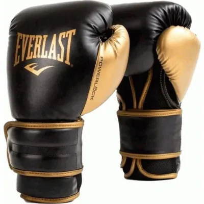 Боксерские перчатки EVERLAST POWERLOCK 2R TRAINING GLOVE Чорний, Золотий 16 унцій (P00002665 16) - Robinzon.ua