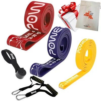 Еспандер-петля (гумові петлі) PowerPlay PP_0022 набір 3шт. опір 5-39кг. (сумарно 76кг.) + ручки та якір - Robinzon.ua