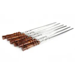 Шампур с деревянной лакированной ручкой из нержавеющей стали 610х12х3мм СИЛА - Robinzon.ua