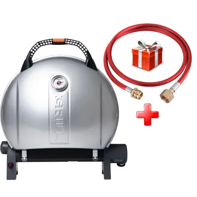 КОМПЛЕКТ Портативный переносной газовый гриль O-GRILL 900, серебро + шланг в подарок! - Robinzon.ua