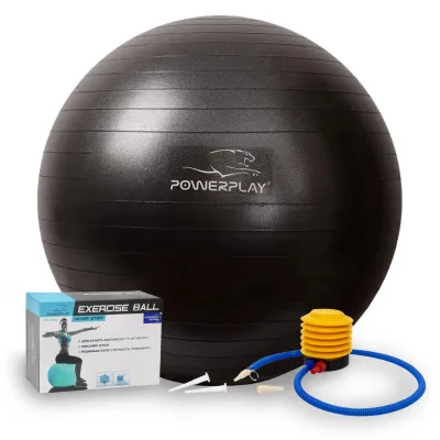 М'яч для фітнесу (фітбол) PowerPlay 4001 &Oslash;65 cm Gymball  Чорний + помпа - Robinzon.ua
