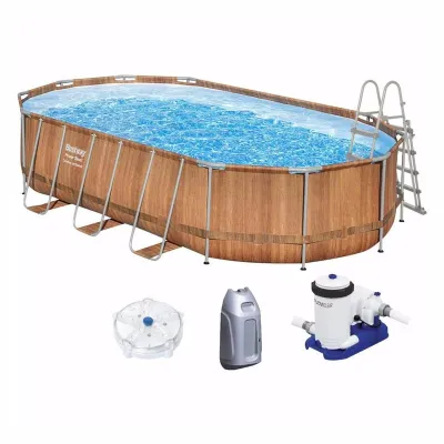 Овальный каркасный бассейн Bestway 56719 (610х366х122 см) с гидромассажем, картриджным фильтром и лестницей - Robinzon.ua