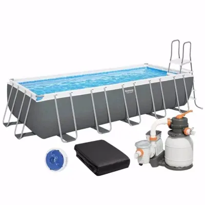 Прямоугольный каркасный бассейн Bestway 5612B Power Steel  (640х274х132 см) + песочный насос, лестница, тент - Robinzon.ua