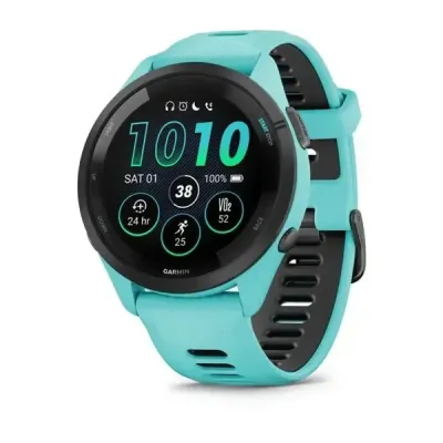 Смарт-годинник Garmin Forerunner 265 з чорним безелем, корпусом кольору аква та аква-чорним силіконовим ремінцем - Robinzon.ua