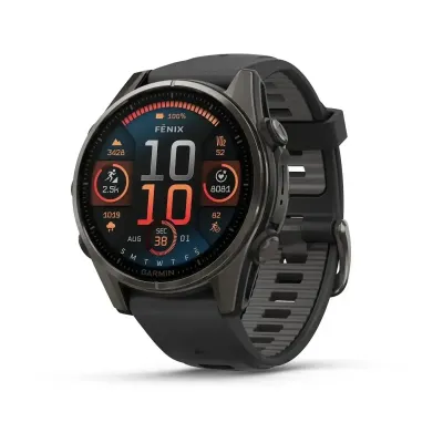Смарт-часы Garmin Fenix 8 – 43 мм, AMOLED Sapphire, титан с DLC-покрытием Carbon Gray и силиконовым ремешком черного/серого цвета - Robinzon.ua