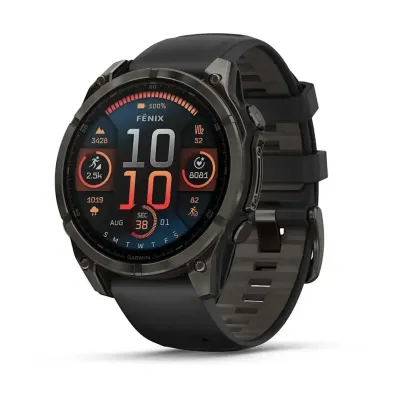 Смарт-часы Garmin Fenix 8 – 47 мм, AMOLED Sapphire, титан с DLC-покрытием Carbon Gray и силиконовым ремешком черного/серого цвета - Robinzon.ua