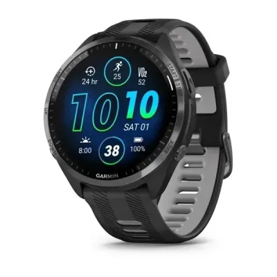 Смарт-часы Garmin Forerunner 965 с карбоново-серым титановым безелем, черным корпусом и черно-серым силиконовым ремешком - Robinzon.ua