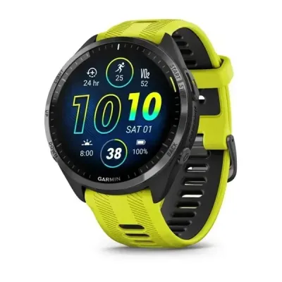 Смарт-часы Garmin Forerunner 965 с карбоново-серым титановым безелем, черным корпусом и желтым силиконовым ремешком - Robinzon.ua
