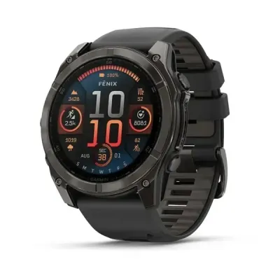 Смарт-годинник Garmin Fenix 8 – 51 мм, AMOLED Sapphire, титан з DLC-покриттям Carbon Gray і силіконовим ремінцем чорного/сірого кольору - Robinzon.ua