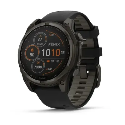 Смарт-годинник Garmin Fenix 8 – 47 мм, Solar Sapphire, титан з DLC-покриттям Carbon Gray та силіконовим ремінцем чорного/сірого кольору - Robinzon.ua