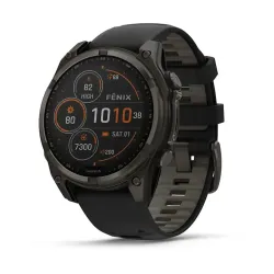Смарт-годинник Garmin Fenix 8 – 47 мм, Solar Sapphire, титан з DLC-покриттям Carbon Gray та силіконовим ремінцем чорного/сірого кольору - Robinzon.ua