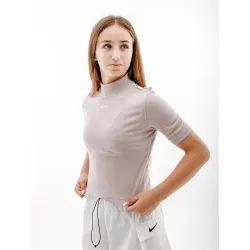 Женская Футболка Nike W NSW ESSNTL RIB MOCK SS TOP  Бежевый S (7dDV7958-272 S) - Robinzon.ua