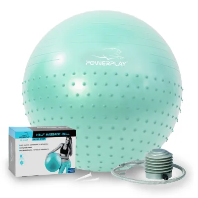 Мяч для фитнеса (фитбол) полумассажный PowerPlay 4003 &Oslash;65 cm Gymball Зеленый + насос - Robinzon.ua