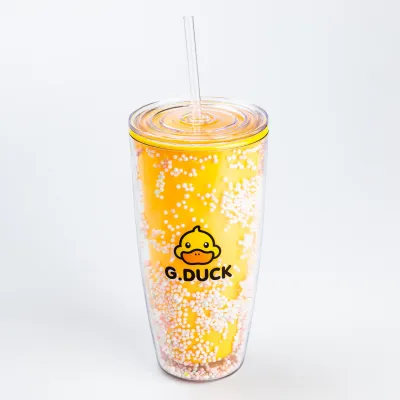 Многоразовый стакан с трубочкой и крышкой 750 мл пластиковый Желтый - Robinzon.ua